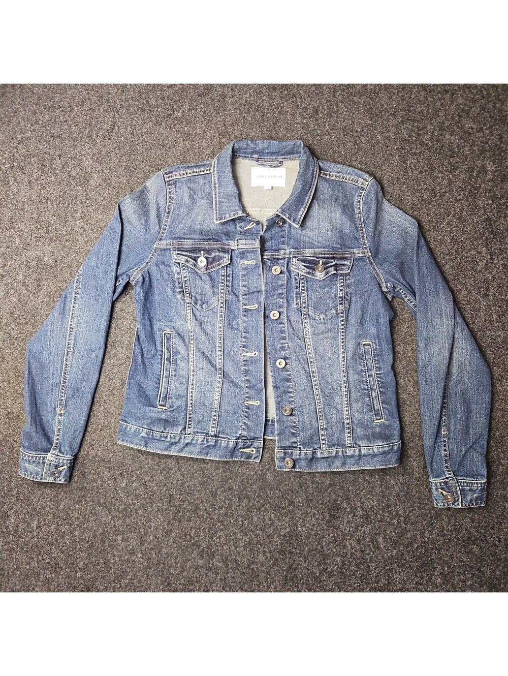 Vince Camuto Womens Blue Denim Trucker Jacket Medium Wash Stretch M